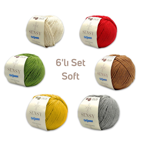 SENSY Premium Orijeans Soft 6 Adet 50gr Baby Soft Cotton Amigurumi Ve Punch Ipi