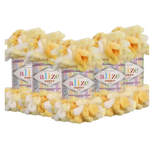 Puffy Color El Örgü Ipliği 5'li Paket - 5921 Sarı - 100 Gr. 9 Mt. Parmak Örgü Ipi