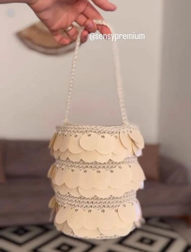 Sensy 2mm Makrome İpi ile Etrafı Payetli Beyaz Çanta Yapımı