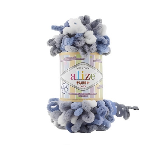 Puffy Color El Örgü Ipliği 5'li Paket 6075 Gri Mavi 100 gr 9 mt Parmak Örgü Ipi