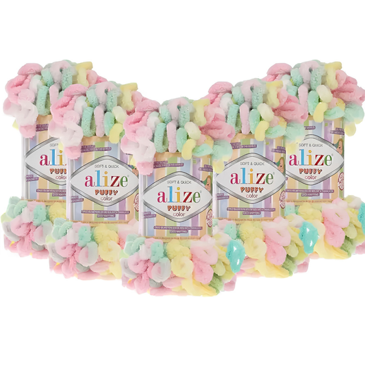 Puffy Color El Örgü Ipliği 5'li Paket - 5862 Gökkuşağı - 100 Gr. 9 Mt. Parmak Örgü Ipi