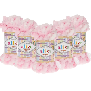 Puffy Color El Örgü Ipliği 5'li Paket - 5863 Bebe Pembe - 100 Gr. 9 Mt. Parmak Örgü Ipi
