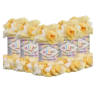 Puffy Color El Örgü Ipliği 5'li Paket - 5921 Sarı - 100 Gr. 9 Mt. Parmak Örgü Ipi