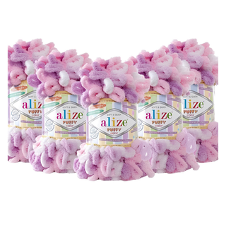 Puffy Color El Örgü Ipliği 5'li Paket 6051 Lila Pembe 100 gr 9 mt Parmak Örgü Ipi