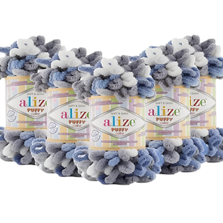 Puffy Color El Örgü Ipliği 5'li Paket 6075 Gri Mavi 100 gr 9 mt Parmak Örgü Ipi