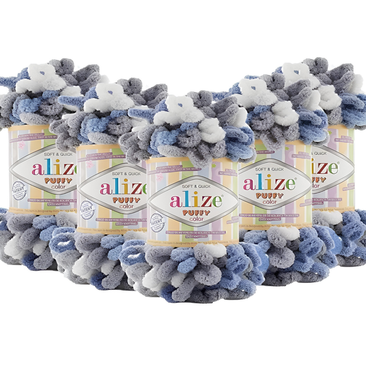 Puffy Color El Örgü Ipliği 5'li Paket 6075 Gri Mavi 100 gr 9 mt Parmak Örgü Ipi